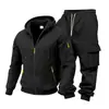 Conjunto de sudadera con capucha y pantalones casuales holgados de peso pesado para hombre, forrado de forro polar, para otoño e invierno, europeo y americano, ropa de trabajo, deportes al aire libre