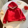 Moletom com Capuz Infantil Cor Sólida Solto Curto Estilo Primavera Outono Unissex Jaqueta Casual Infantil Doce Colorido Espesso Top