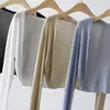 Cardigã de Malha Tencel Peça de Sobrepor Feminina Xale de Verão Roupa de Outono Colete Fino Camisa Blusa Top Curto