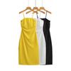 AliExpress Verano Nuevo para Mujer Jersey de Color Sólido Sin Mangas Plisado Ajustado con Abertura Vestido Corto de Tirantes