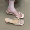 Elegantes y de Alta Gama Sandalias Cuadradas Abiertas de Tacón Grueso con Lazo y Falda para Mujer de Verano