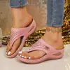 Sandalias casuales para mujer talla grande, nuevo estilo europeo y americano 2026, de suela plana, de suela gruesa, con tira entre los dedos, de tacón de cuña, cómodas, sandalias de color liso para mujer