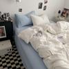 Conjunto de Roupa de Cama de Quatro Peças em Algodão Lavado Estilo Escandinavo Classe A Cor Pura Lençóis, Lençóis com Elástico e Capas de Edredom Conjunto de Três Peças para Dormitório~