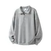 Suéter masculino minimalista de cor sólida estilo americano com meio zíper, suéter casual folgado da moda para outono e inverno com gola polo