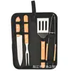 Bolsa de Tecido com Alça Riverwood Conjunto para Churrasco Aço Inoxidável 410 Acessórios para Churrasco Garfo Espátula Pegadores Escova de Limpeza Conjunto para Churrasco