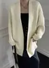 Nuevo abrigo tipo suéter casual de cuello en V, cárdigan tejido suelto de longitud media para mujer, grueso y de color sólido para otoño e invierno