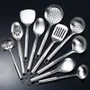 Espátula de Acero Inoxidable 201 Juego de Utensilios de Cocina Espátula para Cocinar Espátula Engrosada Colador de Cocina Anillo de Ping Pong Cuchara con Mango Plano
