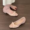 Zapatos Rosados de Tacón Grueso para Noche para Mujer, Nuevo Estilo Primavera 2026 con Lazo, Zapatos Rojos Individuales Estilo Francés Inspirados en Chanel