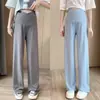Calça de Verão com Proteção Solar de Seda Gelada de Perna Larga Calça Maternidade Plus Size Cintura Baixa Reta Casual Não Apertada na Barriga Calça Longa Maternidade