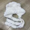 Gorro Relleno de Oso con Orejas de Gato y Lazo para Mujer, Gorro de Invierno Tejido con Protección para las Orejas, Espesado, a Prueba de Frío, Cálido, Gorro Lei Feng