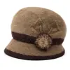 Sombrero de invierno para mujeres de mediana edad y ancianas, cálido con forro de terciopelo, gorro de lana tejido, protección contra el frío para señoras mayores, sombrero de algodón de ala ancha con pelo de conejo