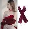 Guantes Negros de Satén y Terciopelo Largos Sin Dedos Vestido de Noche Banquete Foto Joyería Estilo Hepburn Spandex Novia Retro