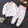 Conjunto de Pantalones de Cintura Alta para Niños que Protegen el Vientre, Estilo Primavera y Otoño, Ropa de Otoño para Bebés, Ropa Interior de Algodón Puro para Niñas, Pijama de Cuello Redondo para Niños