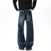 Estilo Americano Patrón Bigotes de Gato de Agua Micro Campana Jeans para Hombre Otoño Marca de Moda Calle Alta Travieso Atractivo Retro Versátil Pierna Ancha Pantalones Largos