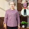 Camisas para mulheres de meia-idade e idosas, blusas de algodão para mães, mangas três quartos, roupas casuais para idosos, peças de verão leves e elegantes para avós