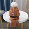 Chapéu de urso infantil para outono e inverno, chapéu de bebê quente à prova de vento, de algodão tricotado, com forro de fleece e cachecol espessado de design integrado