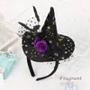 Diadema de Sombrero de Bruja de Halloween Malla Oscura Gótica Ojo de Murciélago Telaraña Diadema Accesorio de Disfraz de Fiesta Cosplay