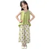Conjunto de Camiseta Sem Manga Boneca para Meninas Estiloso Fashionável 2026 Novidades Meninas Grandes Calça Wide-Leg de Bolinhas Infantil Fina Tendência