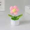 Planta de Girasol Tejida Transfronteriza en Maceta Flor Artificial Decoración de Escritorio para Estudio, Pequeño Regalo para la Temporada de Regreso a Clases y el Día del Maestro