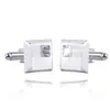 Novas abotoaduras azuis e brancas com cristal incrustado, combinam com tudo, abotoaduras quadradas de negócios para camisa social masculina