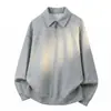 Moletom Pulôver Pesado Texturizado Dividido e Costurado Han Lu para Homens, Outono Curto Largo Perfil Baixo Marca da Moda Solto Casual Jaqueta.