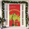 Cubierta de Puerta Decoración de Dibujos Animados del Grinch Cubierta de Puerta Navideña Monstruo Verde Grinch Tela Colgante Tapiz Fondo de Cubierta de Puerta