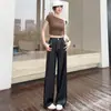 Pantalones de verano finos de imitación de mezclilla Lyocell para mujer, nuevos, de cintura alta, fluidos, para petite, de seda helada, de pierna ancha, con pelo de conejo