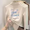 Camada de base de fleece escovado da moda para meninas, outono e inverno, para crianças mais velhas, com estampas de desenhos animados fofas, top quente de manga comprida