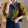 Cardigan Tricot Patchwork com Gola Polo Casual Falso Duas Peças e Gola Jeans Feminino Outono/Inverno 2026 Tendência