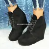 Botas Martin de mujer europeas y americanas transfronterizas de talla grande, cálidas y afelpadas, botines de invierno europeos y americanos de moda con punta redonda y tacones de cuña, al por mayor de talla grande