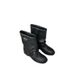 ¡Versión de cuero suave! Botas de pierna ancha apiladas retro para mujer, hebilla de cuero con remaches, Botas Martin, tacón grueso, moda otoño e invierno, botas para pierna de pantalón