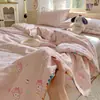 Juego de Cuatro Piezas de Colcha de Gasa Doble Capa Popular de Douyin Grado A para Mamá y Bebé Colcha de Verano para Aire Acondicionado Borde de Concha Colorido Colcha Fresca de Verano