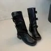 Botas de tacón grueso hasta la mitad de la pantorrilla, nuevos estilos otoño/verano, increíblemente estilosas, perfectas con pantalones, súper a la moda, plisadas y con diseño de bota Martin