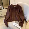 Jaqueta Cardigan de Tricô Lisa Estilosa Estilo Coreano Outono Inverno para Mulheres, Suéter Laranja Simples