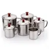 Taza de Boca Cilindro de Té de Acero Inoxidable 304 con Asa Taza de Hierro para el Hogar Agua Potable Jardín de Infancia Taza de Agua Pequeña para Niños con Tapa