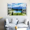 Adesivo de Parede Decorativo Efeito Criativo 3D Lago Alpino Janela Falsa para Comércio Exterior, Sala de Estar Quarto de Casa