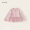 Bangxuan Huzhou Zhili Ropa Infantil Camisa de Manga Larga para Niña Rosa Dulce Ropa Interior para Bebé Camiseta Infantil de Malla con Retazos