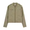 Chaqueta Corta Lavada Vintage Retro Americana con Cuello Alto para Mujer, Chaqueta de Trabajo de Hombro de Nuevo Estilo