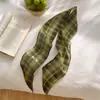 Lenço Longo de Seda Xadrez Vintage para Mulheres 2026 Novo Acessório Versátil para Pescoço Primavera/Verão com Toque de Luxo, Moda Coreana