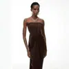 Vestido de Noite Europeu e Americano Popular Estilo Tomara-que-caia com Franzidos na Cintura, Vestido Longo Elegante Justo para Banquetes