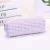 Bolsa de maquillaje a cuadros estilo coreano, bolsa de almacenamiento a cuadros simple, organizador de cosméticos portátil, estuche para lápices de papelería para estudiantes con logo