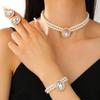 Europeu e americano colar pulseira brincos conjunto de três peças feminino imitação de pérola dupla camada clavícula corrente pescoço terno jóias high-end senso