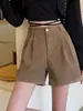 Pantalones Cortos de Pana para Mujer Otoño e Invierno 2023 Cintura Alta Adelgazantes Pierna Ancha Negro Retro Hot Girl Boot Shorts Que Hacen que las Piernas Parezcan Más Largas