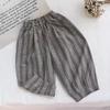 Pantalones Transpirables Anti-Mosquitos de Algodón y Lino para Niños y Niñas 26 Primavera y Verano Pantalones Largos Casuales para Niños Pantalones Jogger Rayados Retro Japoneses Versátiles