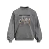 Sudadera unisex estilo vintage con cuello redondo y estampado gráfico, sudadera tejida pesada 400G lavada para moda urbana de primavera y otoño
