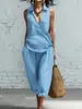 2026 Comercio Exterior Transfronterizo Primavera y Verano Nueva Ropa para Mujer Camisa Sencilla con Solapa y Pantalones de Pierna Ancha Conjunto de Dos Piezas de Lino