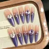 Elegante y de Piel Clara Hecho a Mano Duradero de Gama Alta Arte de Uñas Morado Ojo de Gato con Forma de Corazón Estilo Francés Uñas Postizas Portátiles