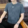 1. Camiseta de Verano de Seda de Hielo para Hombre de Manga Corta, Nuevo Estilo, Cuello Redondo, Manga Media, Corte Ajustado, Versátil y Transpirable para Hombre, de Alta Calidad, Transfronteriza