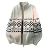 Novo Cardigan Jaqueta de Tricô com Gola Alta e Zíper Solto Outono/Inverno para Homens, Jaqueta Suéter Casual Jacquard Espessado da Moda