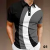 Camisa Polo de Moda Rayada Color Block de Manga Corta para Hombre Transfronteriza con Cuello